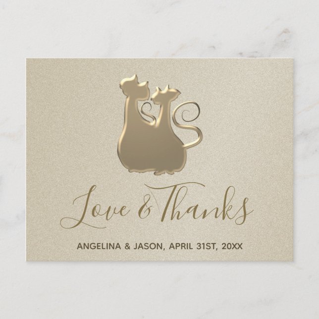 Postal Boda Cat Couple Golden Elegant Gracias (Anverso)