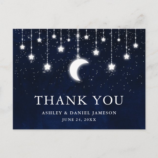 Postal Boda celeste Sky Moon Stars Lights Gracias (Anverso)