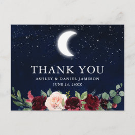 Postal Boda Celestial Cielo Luna Estrellas Floral Gracias