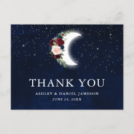 Postal Boda Celestial Floral Luna Estrellas Gracias