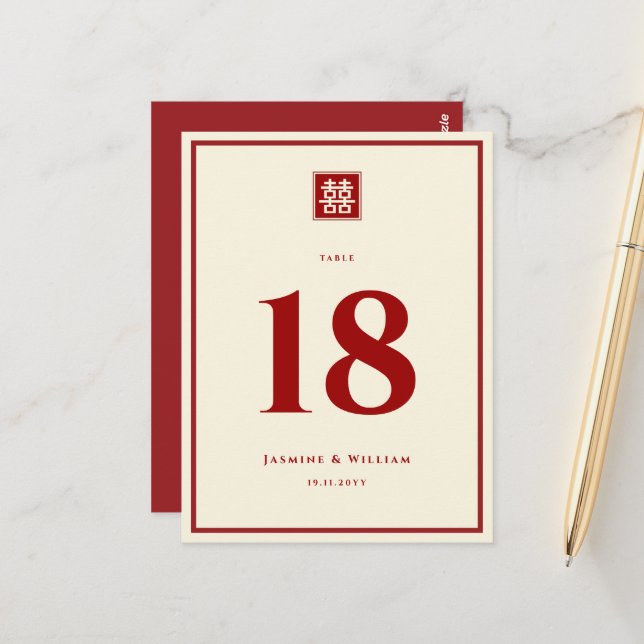 Postal Boda chino clásico cuadrado doble felicidad (Anverso/Reverso In Situ)