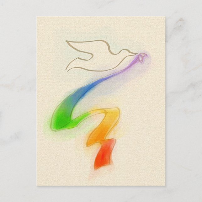 Postal Boda con cinta de arcoiris (Anverso)