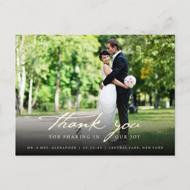 Postal Boda con escritura simple manuscrita con clase Gra (Anverso)