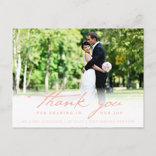Postal Boda con escritura simple manuscrita con clase Gra (Anverso)