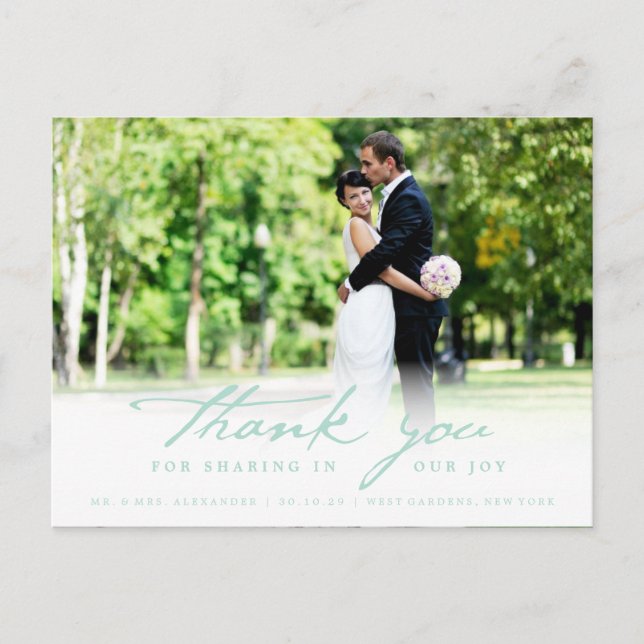 Postal Boda con escritura simple manuscrita con clase Gra (Anverso)