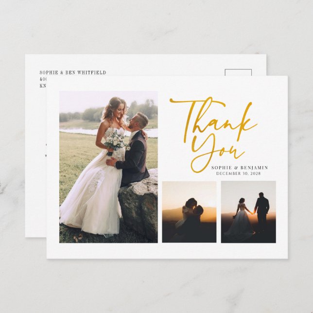 Postal Boda con letras de mano modernas gracias (Anverso / Reverso)