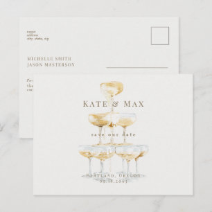 Postal Boda crema elegante de champán salva la fecha