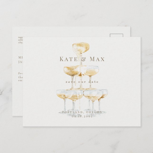 Postal Boda crema elegante de champán salva la fecha (Anverso / Reverso)