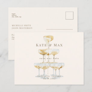 Postal Boda crema moderna de champagne salva la fecha