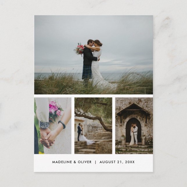 Postal Boda Cuatro Foto Simple Minimalista Gracias (Anverso)