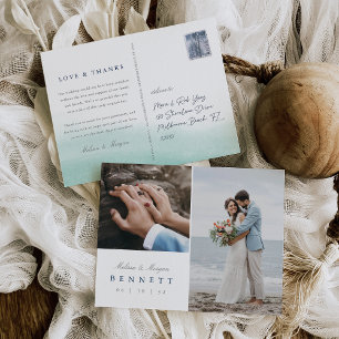 Postal Boda de acuarela costera Seaglass Gracias