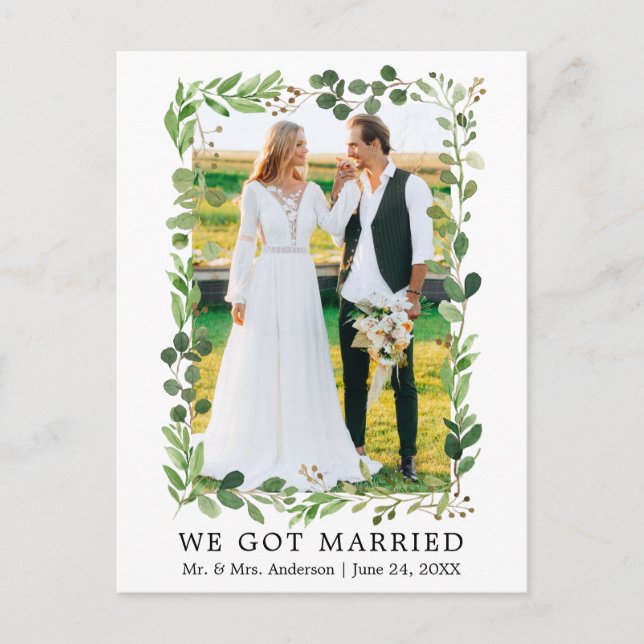 Postal Boda de acuarela Eucalyptus Nos Casamos (Anverso)