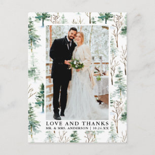 Postal Boda de acuarela Pinos Vegetación Amor y agradecim