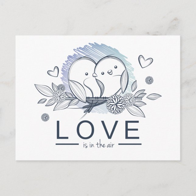 Postal Boda de amor púrpura Lovebirds (Anverso)
