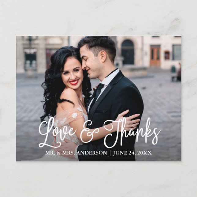 Postal Boda de amor y agradecimiento con caligrafía diver (Anverso)