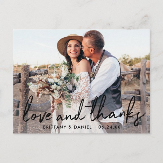 Postal Boda de amor y agradecimiento con letra cursiva ne (Anverso)