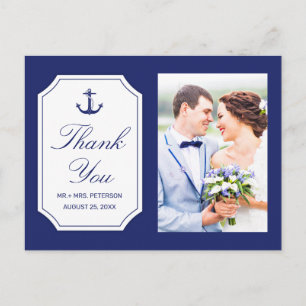Postal Boda de Ancla Azul Náutico Gracias