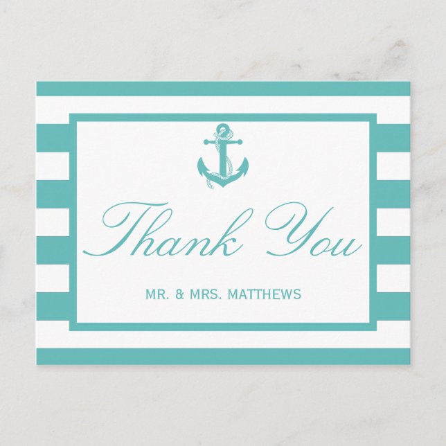 Postal Boda de anclaje de banda turquesa náutica (Anverso)