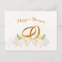 Boda de anillo de pareja floral y rústica