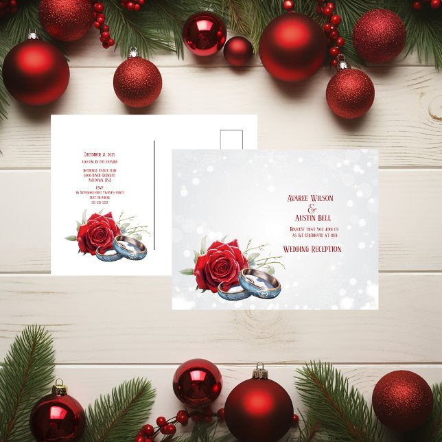 Postal Boda de anillos de Boda azul de rosas rojas (Subido por el creador)