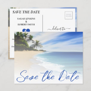 Postal Boda De Árbol De Arena De Playa De Verano Guarda L