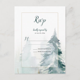 Postal Boda de árbol de pino de invierno RSVP