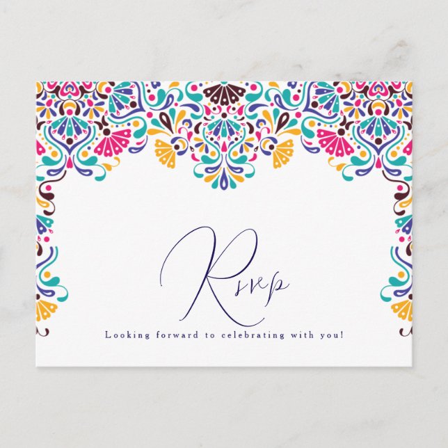 Postal Boda de Arcoíris con Estilo de Fiesta Mexicana Vib (Anverso)