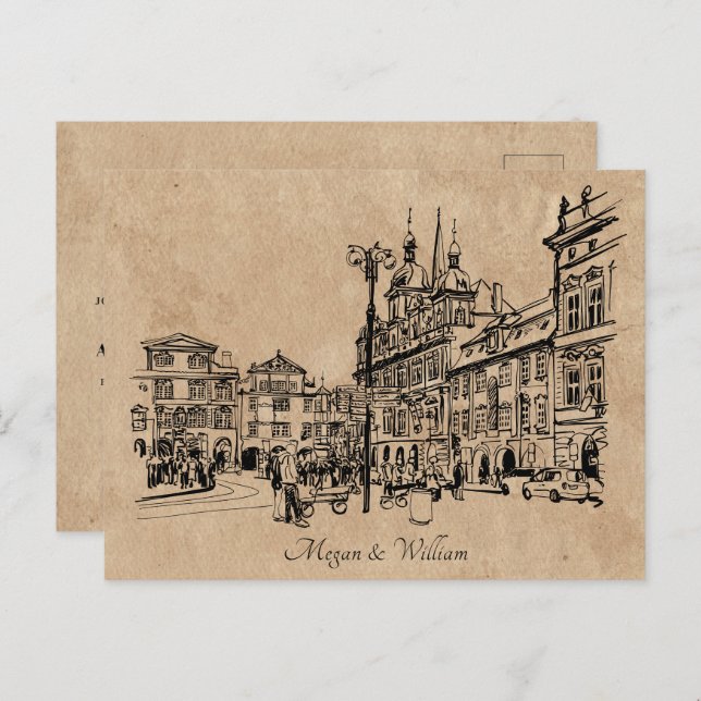 Postal Boda de arquitectura de época (Anverso / Reverso)