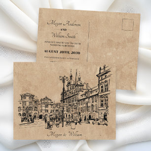 Postal Boda de arquitectura vintage