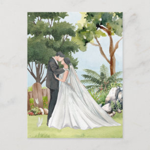 Postal Boda de arte de la pareja acuarela