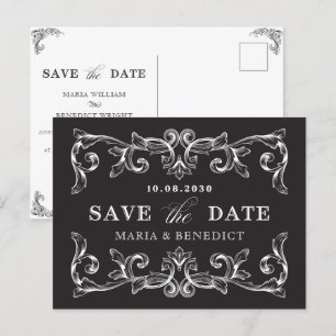 Postal Boda de arte de ornamentos de época