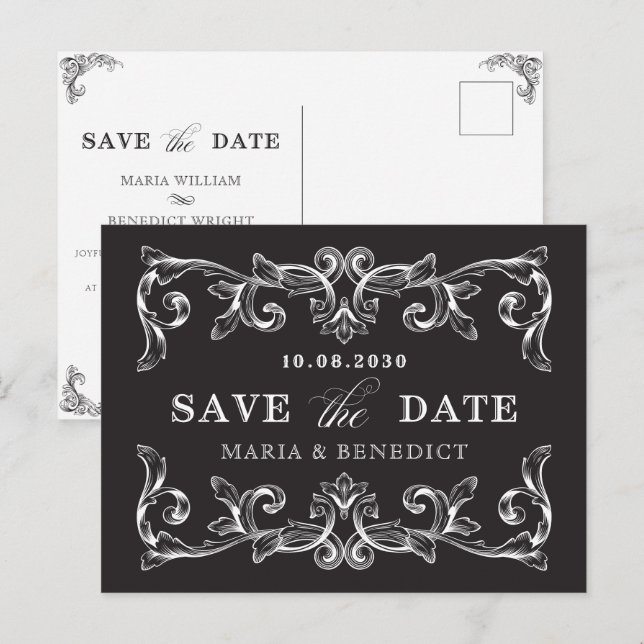 Postal Boda de arte de ornamentos de época (Anverso / Reverso)