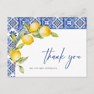 Postal Boda de Baldosas Azules Mediterráneas Lemons Graci