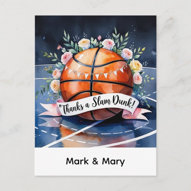 Postal Boda de baloncesto con pelota Gracias a un mate (Anverso)