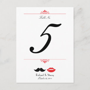Postal Boda de bigote y labios rojos, negros y blancos