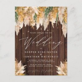Postal Boda de Boho Pampas Grass Wood Twinkle Lights