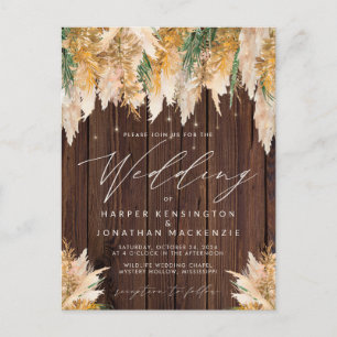 Postal Boda de Boho Pampas Grass Wood Twinkle Lights