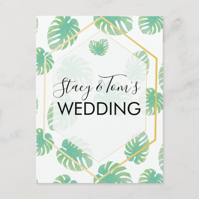 Postal Boda de Botánica Dibujada a Mano Monstera Tropical (Anverso)