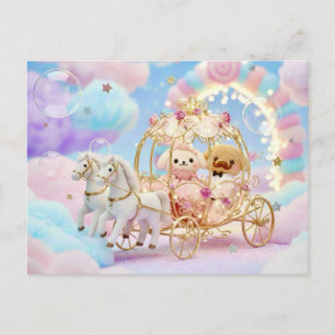 Postal Boda de Cachorro Adorable Coche de Hadas
