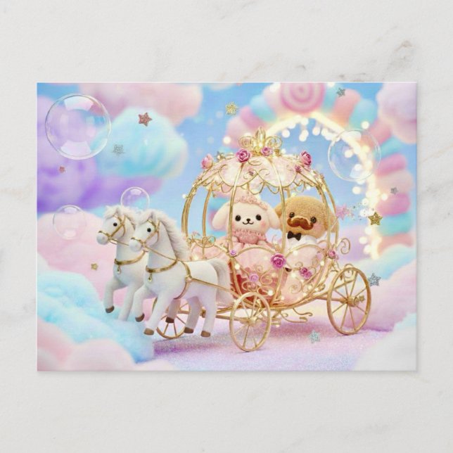 Postal Boda de Cachorro Adorable Coche de Hadas (Anverso)