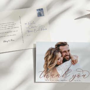 Postal Boda de caligrafía clásica. Gracias.
