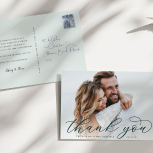 Postal Boda de caligrafía clásica. Gracias.