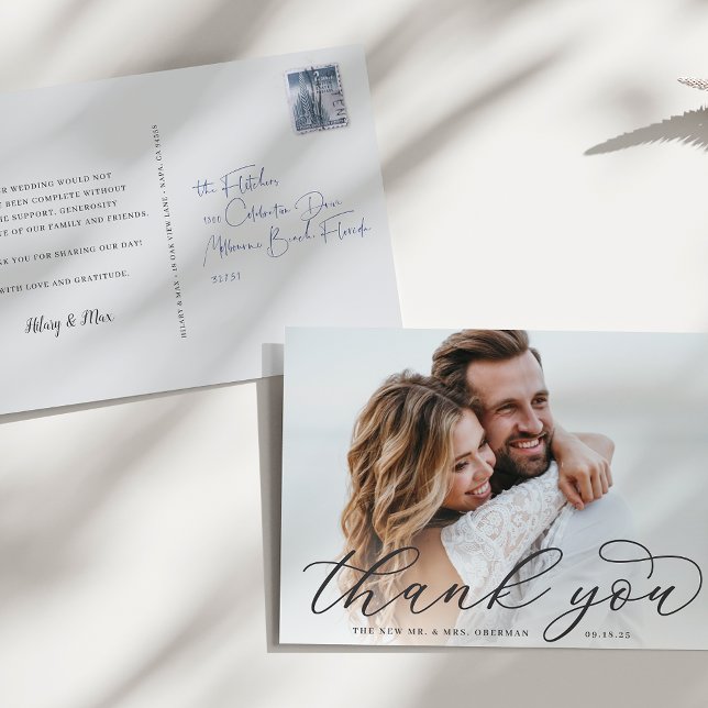 Postal Boda de caligrafía clásica. Gracias. (Subido por el creador)