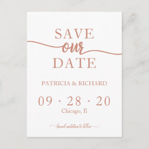 Postal Boda de Caligrafía en Rosa Dorado Save The Date