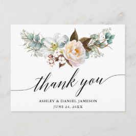 Postal Boda de caligrafía floral botánica Gracias