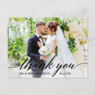 Postal Boda de caligrafía Foto Bride Groom Gracias
