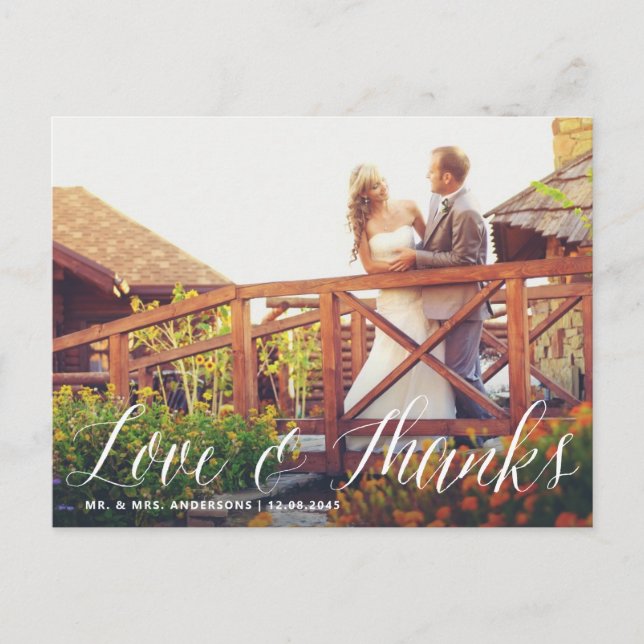 Postal Boda de caligrafía moderna Gracias Postcard (Anverso)