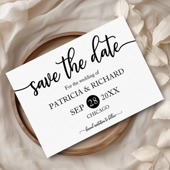 Postal Boda De Caligrafía Negra Y Blanca Salva La Fecha (Subido por el creador)