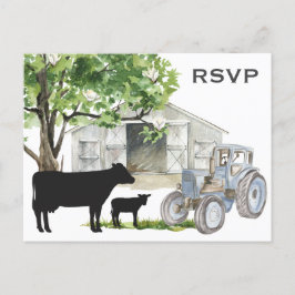 Postal Boda de campo de vacas y tractores RSVP