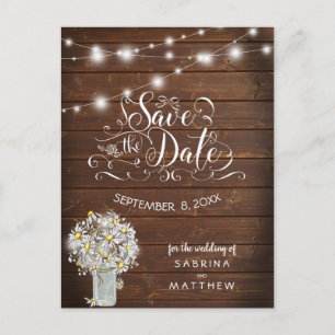 Postal Boda de campo Mason Jar Daisies BarefootBride™